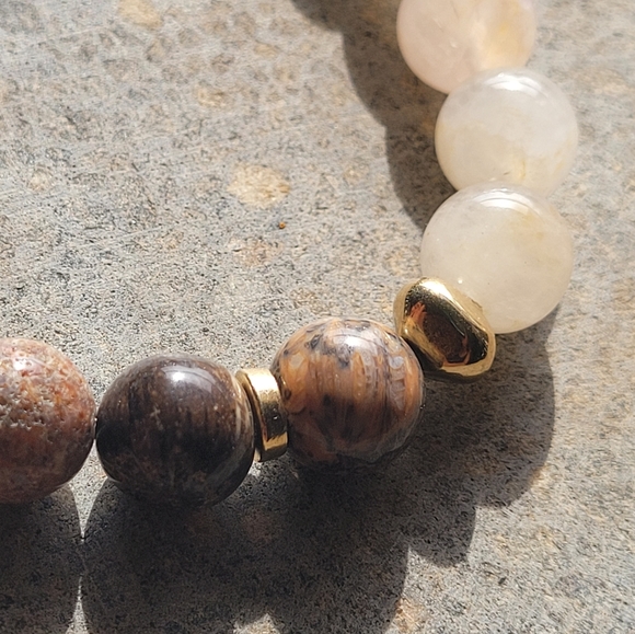 Rose Quartz & Fancy Jasper Stone Bohemian Bracelet - Picture 7 of 7